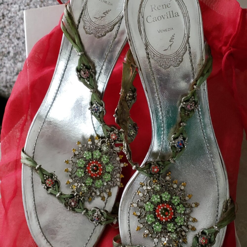 Rene Caovilla silver high heels